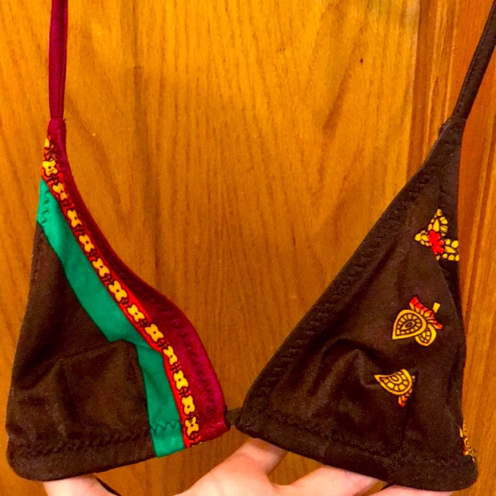 Vintage SMALL thin brown bohemian boho bikini top no lining festival style EUC